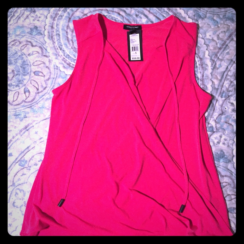 Kenneth Cole hot pink faux wrap top